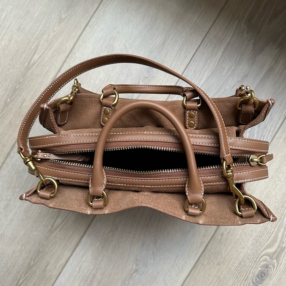 QUINCE Italian Leather Cognac Medium Convertible Satchel Bag - Picture 10 of 13